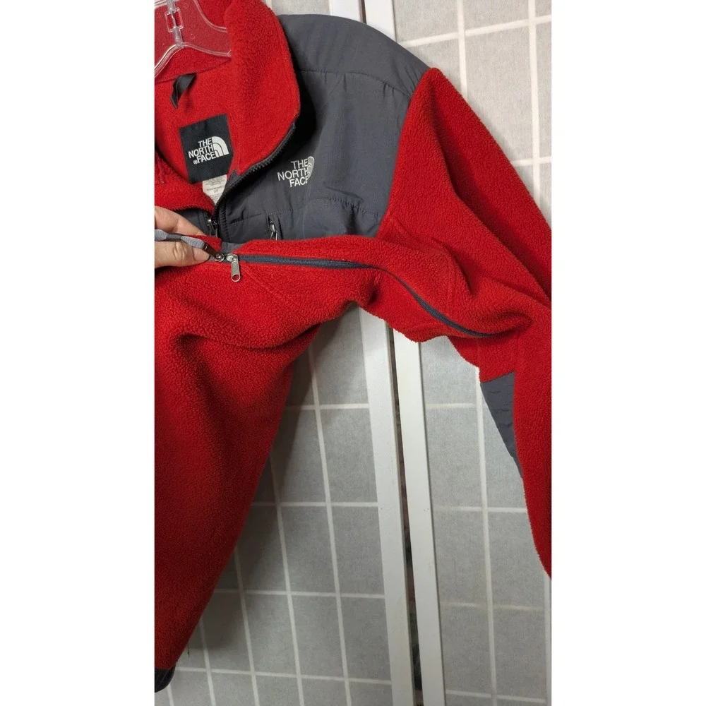 The North Face Men's Red‎ Orange Gray Denali Fleece Full Zip Size Small Polartec